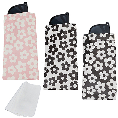 3Pcs 3 Colors Rectangle with Flower Pattern PU Leather Eyelasses Case AJEW-CN0005-64-1