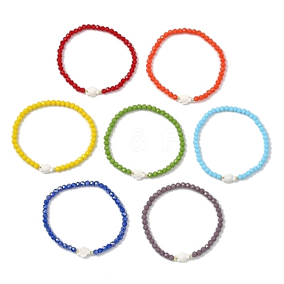 7Pcs 7 Colors Opaque Glass & Synthetic Non-magnetic Hematite & Turquoise Beaded Stretch Bracelets Sets for Women BJEW-JB13946-1