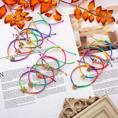 Crystal Rhinestone Initial Braided Bead Bracelet BJEW-SW00037-18-1