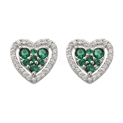 Heart Brass Micro Pave Cubic Zirconia Stud Earrings EJEW-M082-15P-1
