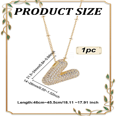 1Pc Brass Micro Pave Cubic Zirconia Letter Pendant Necklaces NJEW-LP0001-43V-G-1