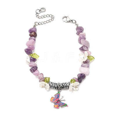 5Pcs Printed Alloy Butterfly Charm Bracelets BJEW-JB12404-1
