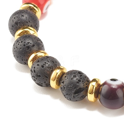 Round Evil Eye Lampwork & Natural Lava Rock Beaded Stretch Bracelet BJEW-JB07870-1