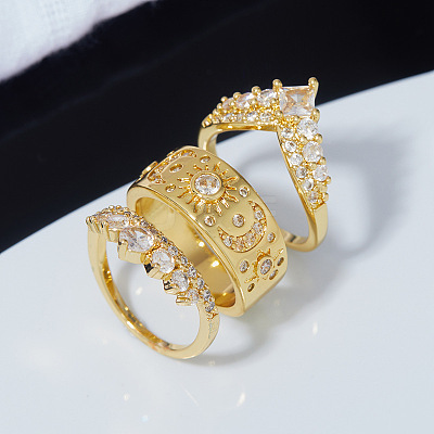 3Pcs Brass Micro Pave Clear Cubic Zirconia Finger Rings for Women FS-WGDAF26-01-1