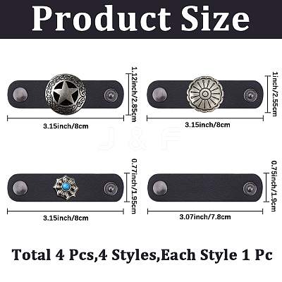 4Pcs 4 Styles PU Leather with Alloy Scarf Clips FIND-CL0002-25-1