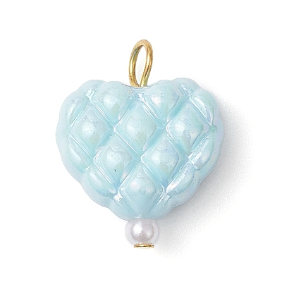 Opaque Acrylic Waffle Beadss with ABS Plastic Imitation Pearl Beads and Iron Flat Head Pins Pendants PALLOY-JF03776-1