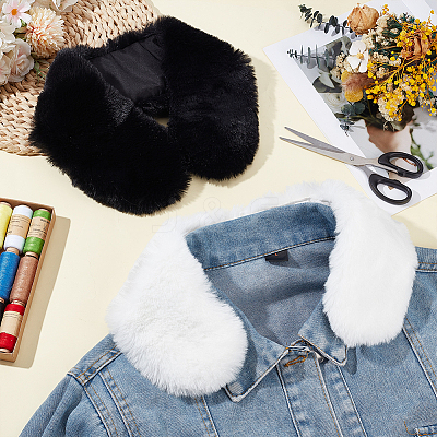 2Pcs 2 Colors Imitation Rex Rabbit Fur Collars AJEW-BC0010-76A-1