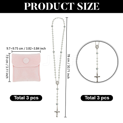 3Pcs 3 Colors Imitation Pearl Rosary Bead Necklaces NJEW-GO0001-17-1