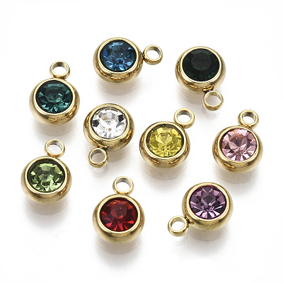 PVD Vacuum Plating 201 Stainless Steel Rhinestone Charms STAS-S068-G-1