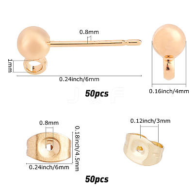 50Pcs Brass Stud Earring Findings KK-CN0001-44-1