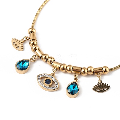 Rhineston Teardrop & Eye Charm Bracelet BJEW-G669-07G-1
