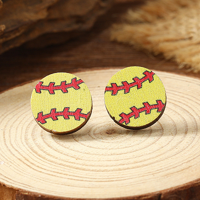 Yellow Wooden Stud Earrings LS-PI5044-9-1