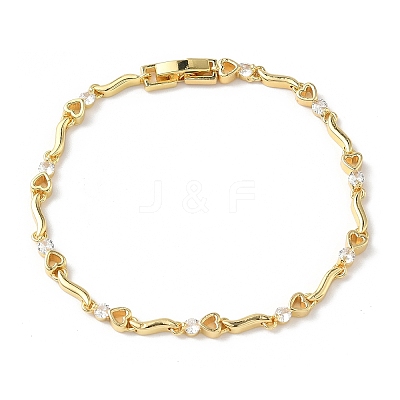 Brass Micro Pave Clear Cubic Zirconia Heart & Twist Link Chain Bracelets for Women BJEW-G764-06G-1