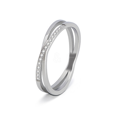 304 Stainless Steel Micro Pave Clear Cubic Zirconia Finger Rings for Women FS-WG1B662-05-1