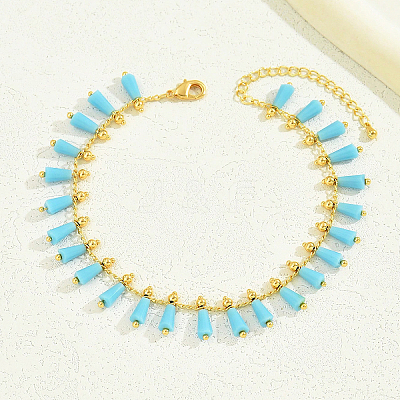 Bohemian Dyed Synthetic Turquoise Cone Tassel Brass Chain Beach Anklets for Women LQ2874-1