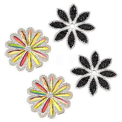 4Pcs 2 Styles Flower Hotfix Rhinestone (Hot Melt Adhesive On The Back) DIY-HY0001-89-1