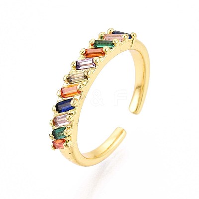 Brass Micro Pave Cubic Zirconia Cuff Rings for Women KK-T071-75G-1