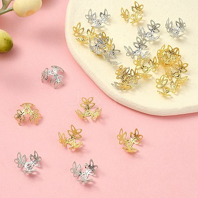 600Pcs 2 Colors Plated Iron Fancy Bead Caps IFIN-YW0003-15-1