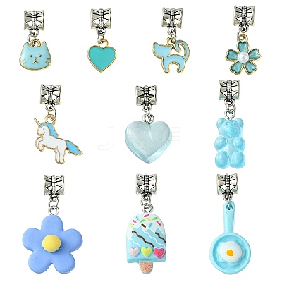 10Pcs 10 Styles Alloy Enamel & Resin European Dangle Charms PALLOY-FZ00006-1