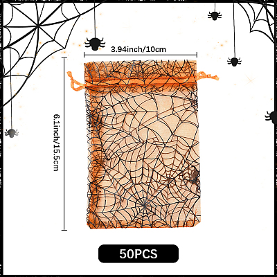 Halloween Theme Spider Printed Organza Drawstring Bags ABAG-WH20021-006C-1