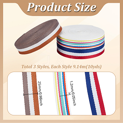 30 Yards 3 Styles Stripe Polyester Ribbons OCOR-PH0006-35-1