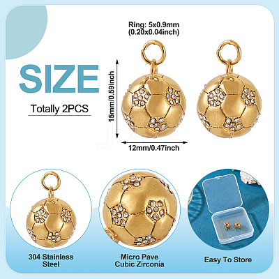 2Pcs 304 Stainless Steel Micro Pave Cubic Zirconia Pendants STAS-TA0003-08-1