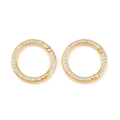 Brass Micro Pave Clear Cubic Zirconia Spring Gate Rings KK-H292-06G-1