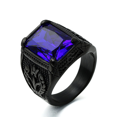 316L Stainless Steel & Cubic Zirconia Men's Vintage Carved Finger Rings FS-WG82D33-69-1