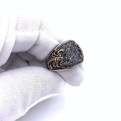 Scorpion Pattern 304 Stainless Steel Micro Pave Cubic Zirconia Finger Rings for Men FS-WG5AE2F-10-1