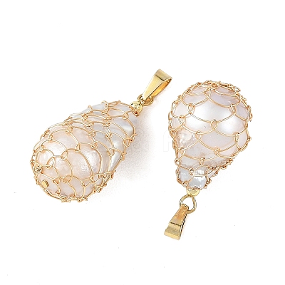 Natural Baroque Keshi Pearl Wire Wrapped Pendants PALLOY-JF05993-1