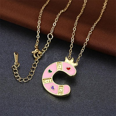 Fashion Tin Alloy Enamel Initial Pendant Necklaces NJEW-BB20985-C-1