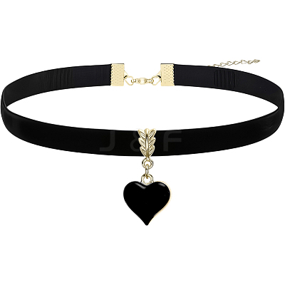 Alloy Enamel Heart Pendant Black Velvet Choker Necklaces for Women NJEW-WH20014-01B-1