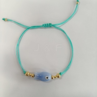 Braided Porcelain Fish Charm Adjustable Bracelets JI6734-9-1