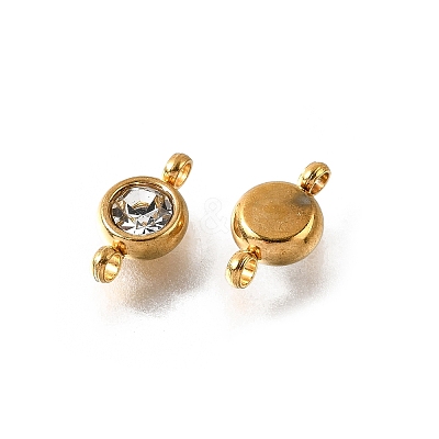 201 Stainless Steel Crystal Rhinestone Flat Round Connector Charms STAS-F318-04G-1