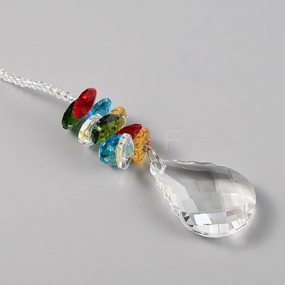 Chakra Theme Faceted Glass Big Pendant Decoration DIY-WH0325-71-1
