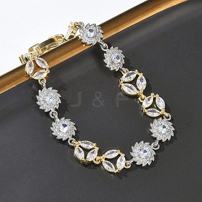 Brass Micro Pave Clear Cubic Zirconia Link Chain Bracelets for Women BJEW-C156-06B-PG-1