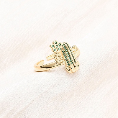 Adjustable Brass Micro Pave Cubic Zirconia Cuff Rings for Women LS-RJEW-B138-02G-1
