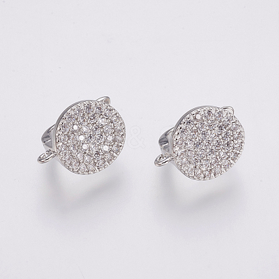 Brass Micro Pave Cubic Zirconia Hoop Earring Findings with Latch Back Closure ZIRC-K075-24P-1
