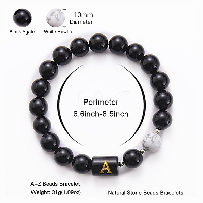 10MM Natural Black Onyx(Dyed & Heated) and Howlite Beaded Stretch Bracelets RH2290-1-1