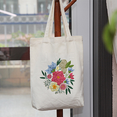 DIY Flower Pattern Tote Bag Embroidery Kit PW22121384400-1