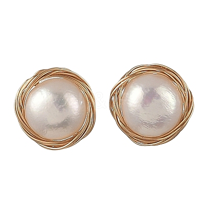 Natural Cultured Freshwater Pearl Stud Earrings EJEW-JE07379-1