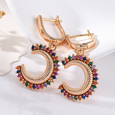 Brass Micro Pave Cubic Zirconia Hoop Earrings EJEW-K300-50G-01-1