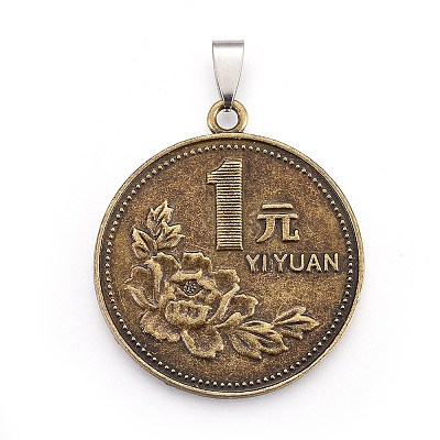 Tibetan Style Alloy Coin Pendants X-PALLOY-E509-01AB-1