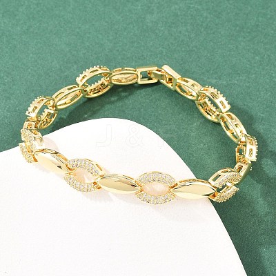 Oval Brass Micro Pave Clear Cubic Zirconia Link Chain Bracelets for Women BJEW-T025-03B-G-1