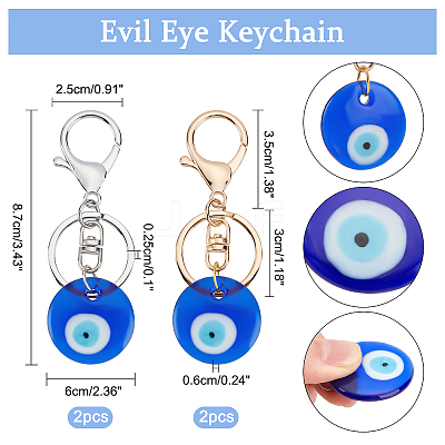 4Pcs 2 Colors Handmade Lampwork Evil Eye Keychain KEYC-NB0001-17-1