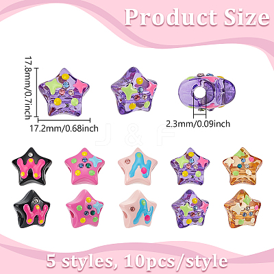 50Pcs 5 Styles Opaque & Transparent Acrylic Enamel Beads OACR-PH0004-61-1