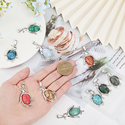 10Pcs 10 Styles Natural & Synthetic Mixed Gemstone Pendants G-GL0001-06-1