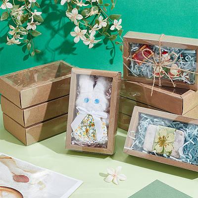 Foldable Creative Kraft Paper Drawer Boxes with Clear PVC Cover Sheet CON-WH0113-09D-1