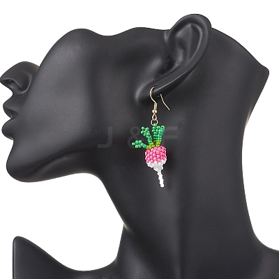 304 Stainless Steel Glass Seed Beads Carrot Dangle Earrings EJEW-MZ00579-01-1