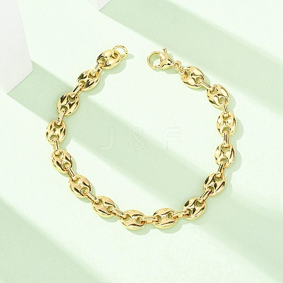 304 Stainless Steel Pig Nose Shape Link Chain Bracelets for Women BJEW-F527-09G-1